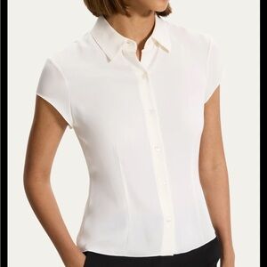Theory Ivory Cap-Sleeve Modern Silk Georgette Blouse Size M